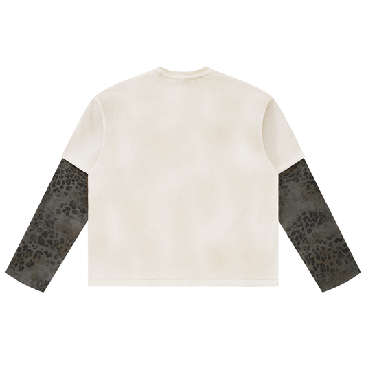 PBT // Unisex Vintage Wash Leopard Paneled Layer T-Shirt