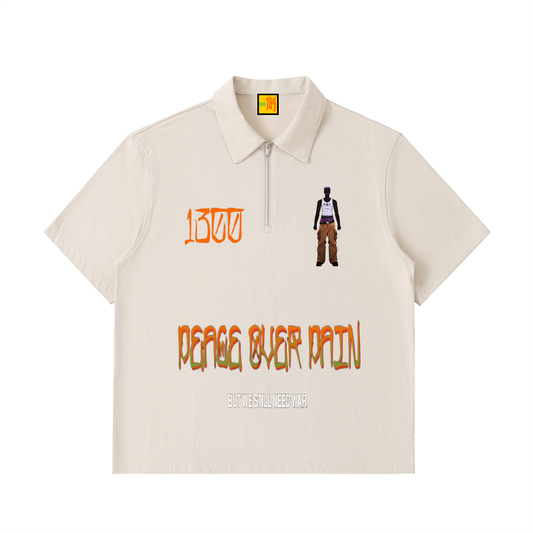 PEACE OVER PAIN //  Half-Zip Cotton Polo Shirt