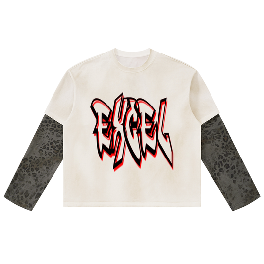 PBT // Unisex Vintage Wash Leopard Paneled Layer T-Shirt